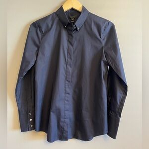 BNWT J CREW | French Navy Cotton Poplin Shirt with Honeycomb Collar - sz 8